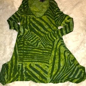 NWOT dunia Lime Green With Dark Green Stripes Asymmetrical Scoop Neck Dress
